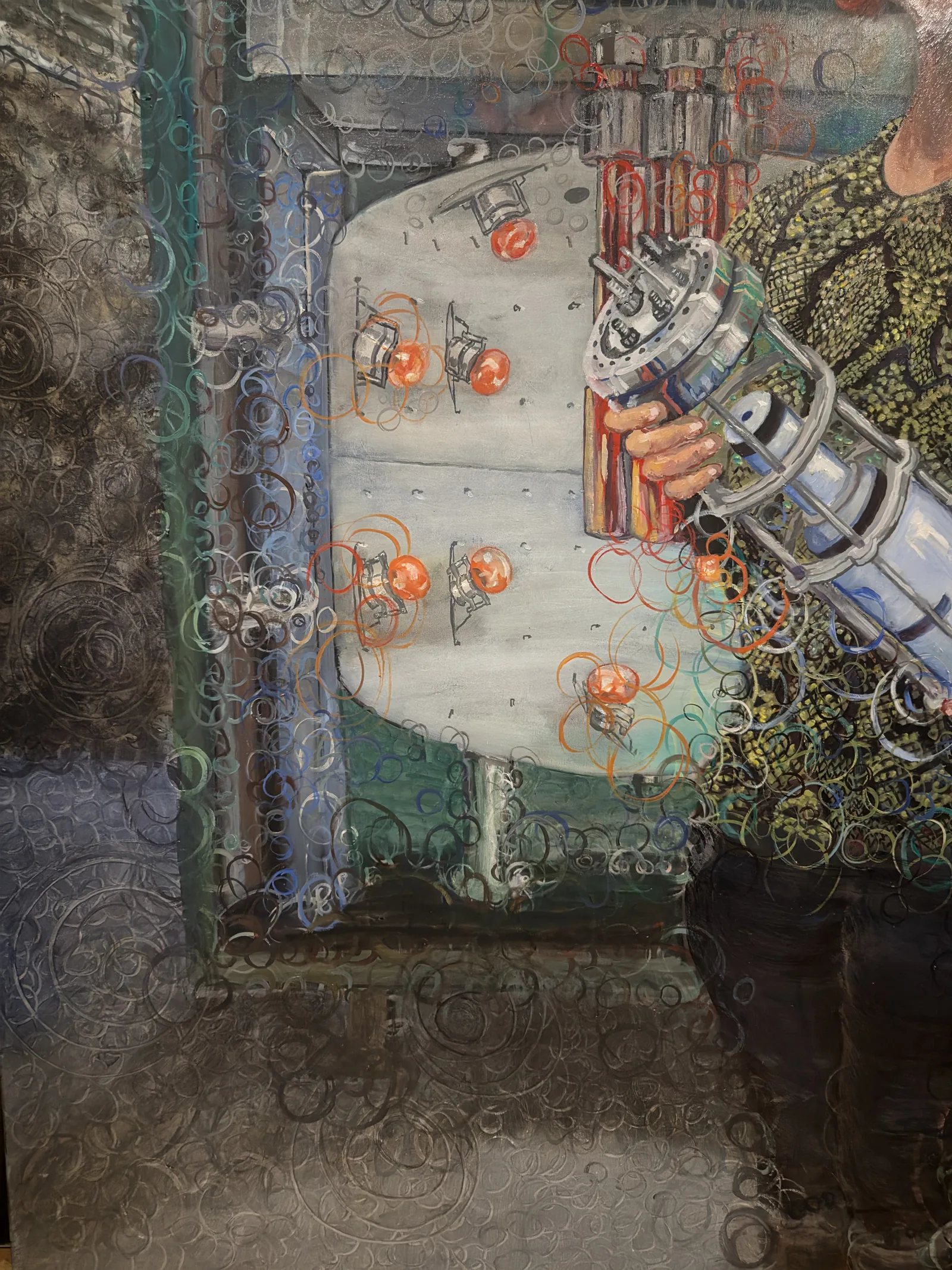 Detail of the SABRE crystal detector in The Observer of Dark Matter, Observerism oil painting by Samuel Morrow