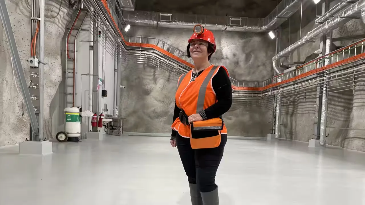 Professor Elisabetta Barberio in the Stawell Underground Physics Laboratory, one kilometre underground