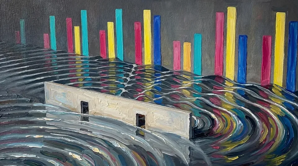The Double Slit, Turned to Face You — Observerism theory painting of the double slit experiment facing the viewer, by Samuel Morrow